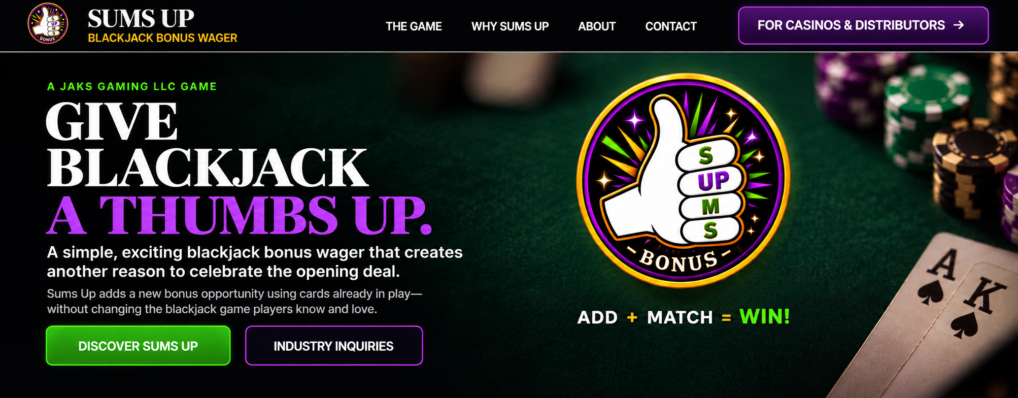 Sums Up homepage: Give Blackjack a Thumbs Up